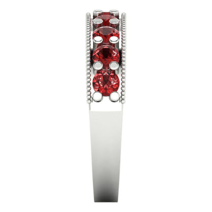 0.81 cttw Natural Garnet Round Cut White Gold Eternity Wedding Band