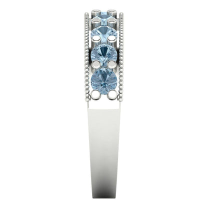 0.81 cttw Natural Swiss Blue Topaz Round Cut White Gold Eternity Wedding Band