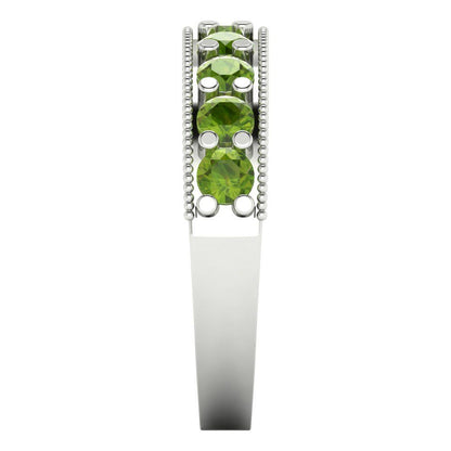 0.81 cttw Natural Peridot Round Cut White Gold Eternity Wedding Band