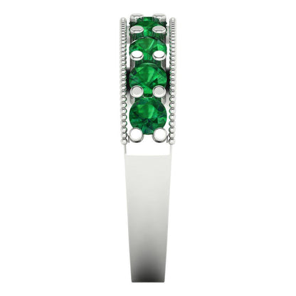 0.81 cttw Simulated Emerald Round Cut White Gold Eternity Wedding Band