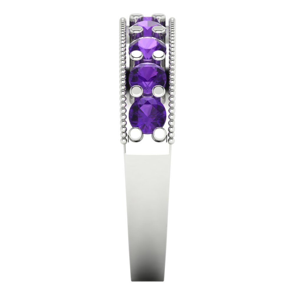 0.81 cttw Natural Amethyst Round Cut White Gold Eternity Wedding Band