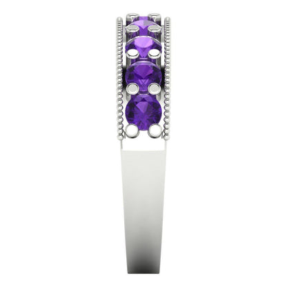 0.81 cttw Natural Amethyst Round Cut White Gold Eternity Wedding Band