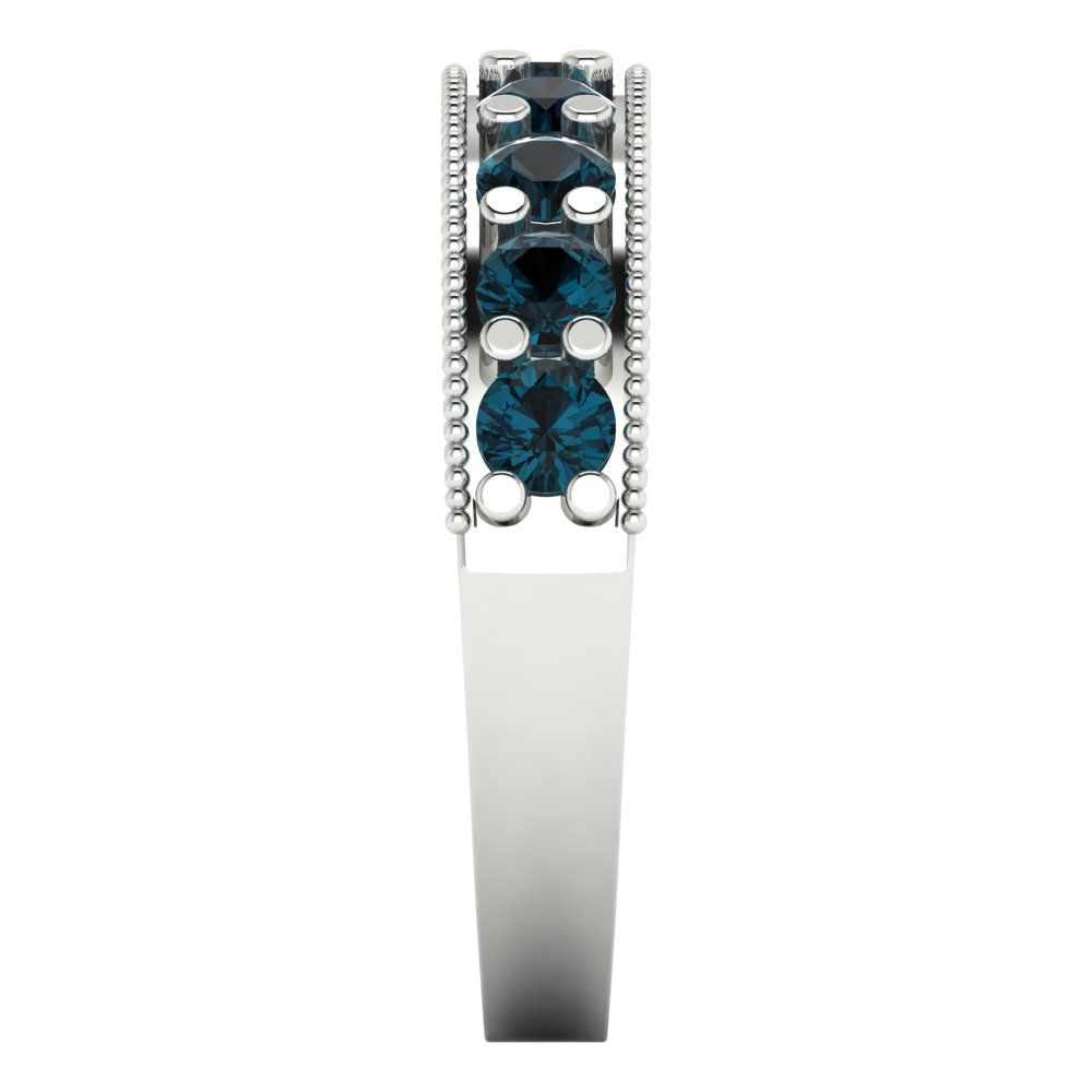 0.81 cttw Natural London Blue Topaz Round Cut White Gold Eternity Wedding Band