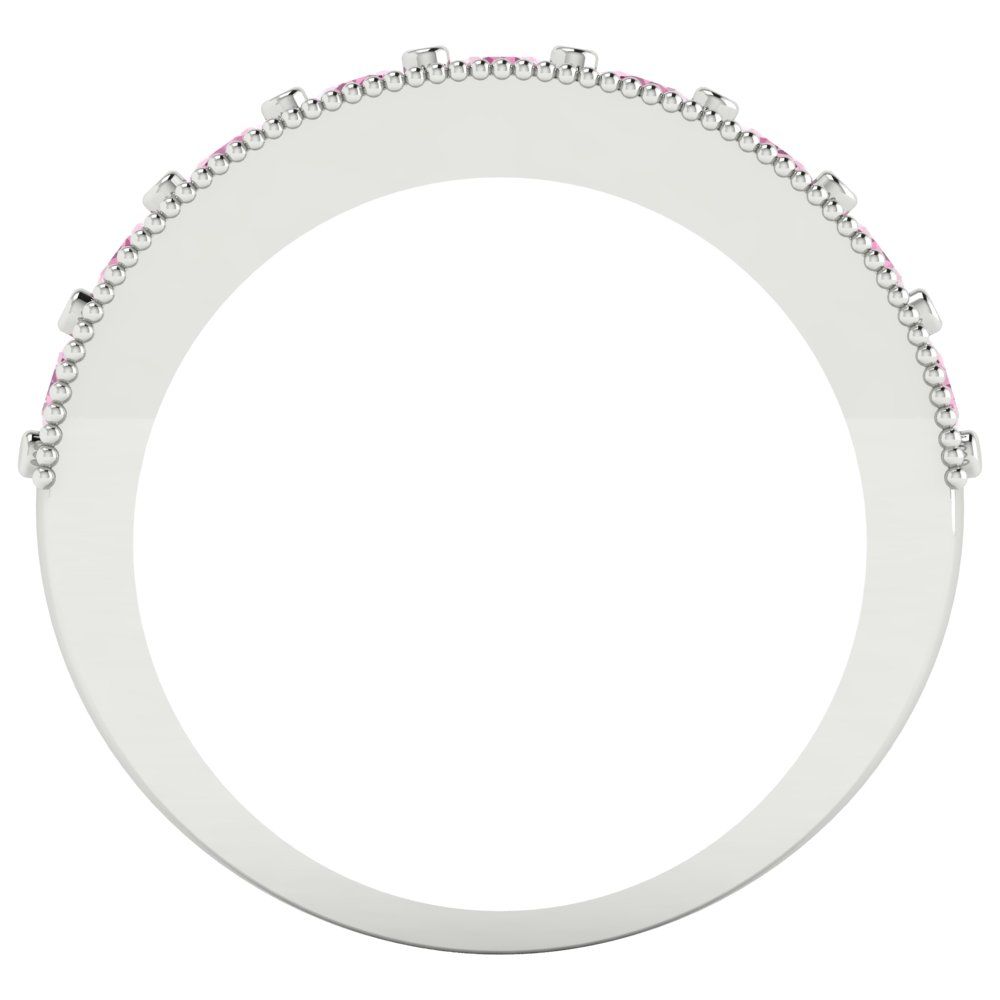 0.81 cttw Simulated Pink Diamond Round Cut White Gold Eternity Wedding Band