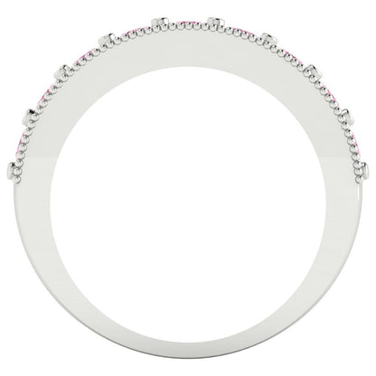 0.81 cttw Simulated Pink Diamond Round Cut White Gold Eternity Wedding Band