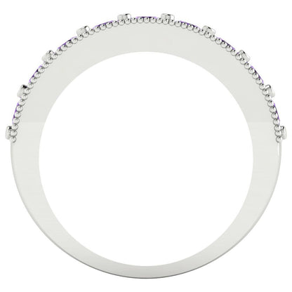 0.81 cttw Natural Amethyst Round Cut White Gold Eternity Wedding Band