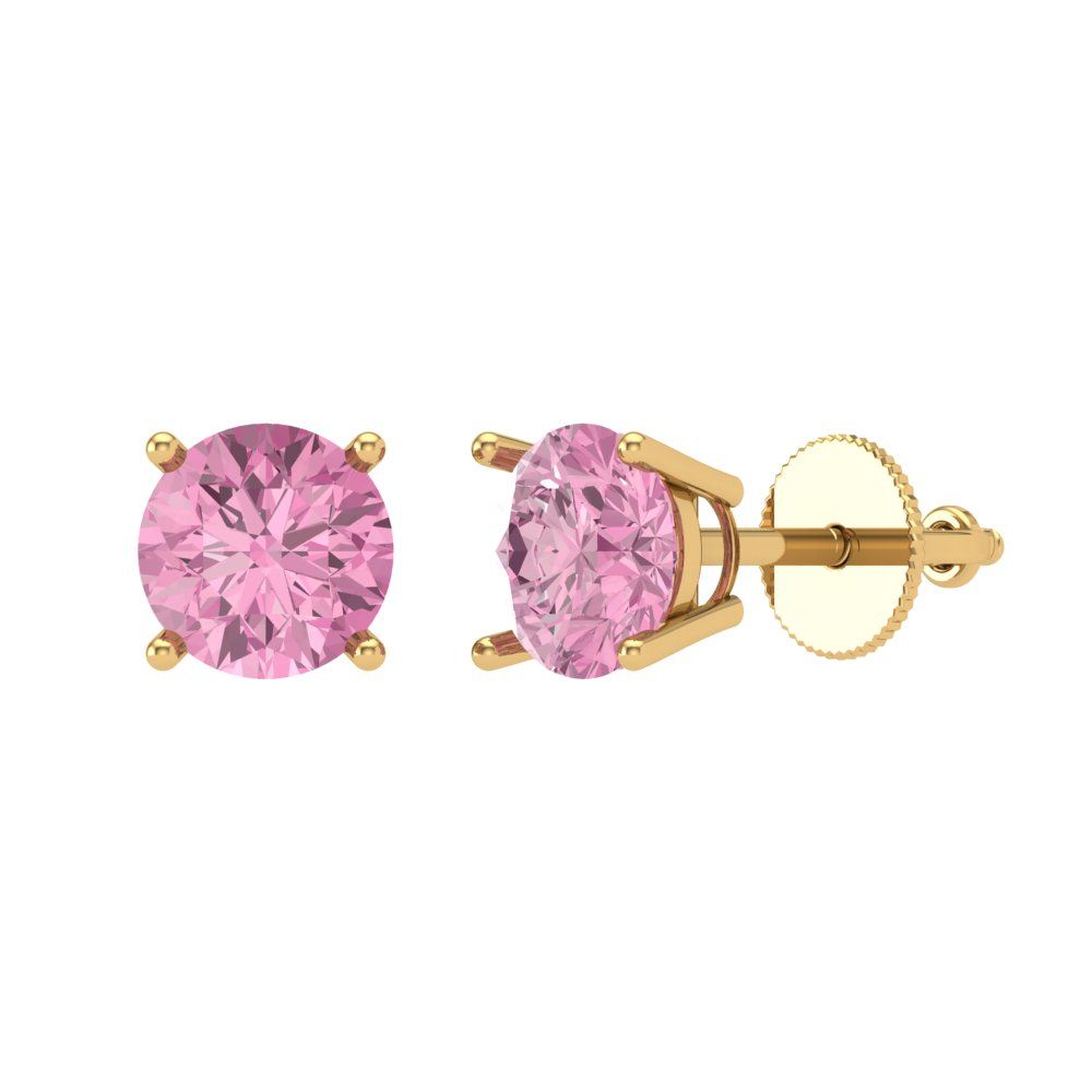 2 ctw Pink Zirconia Studs Earrings | 6.5mm Round Cut White Gold Screw back | April Birthstone