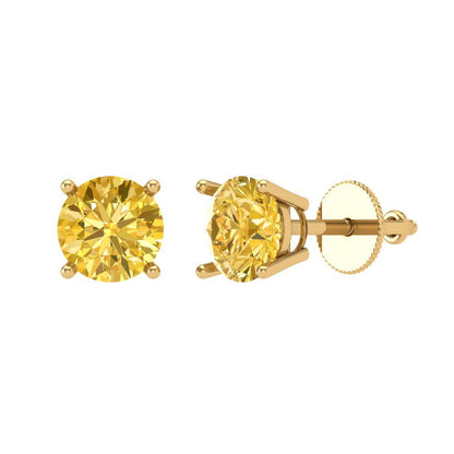 2 ctw Citrine Studs Earrings | 6.5mm Round Cut White Gold Screw back | November Birthstone
