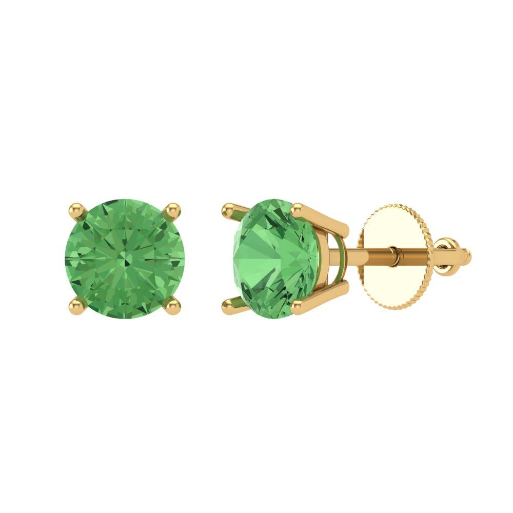2 ctw Green Zirconia Studs Earrings | 6.5mm Round Cut White Gold Screw back | April Birthstone