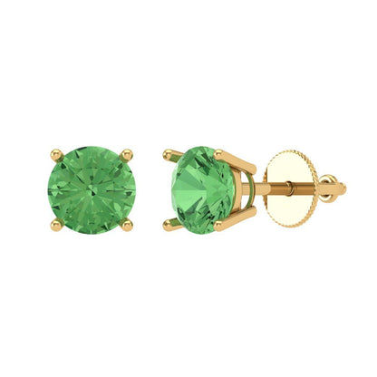 2 ctw Green Zirconia Studs Earrings | 6.5mm Round Cut White Gold Screw back | April Birthstone