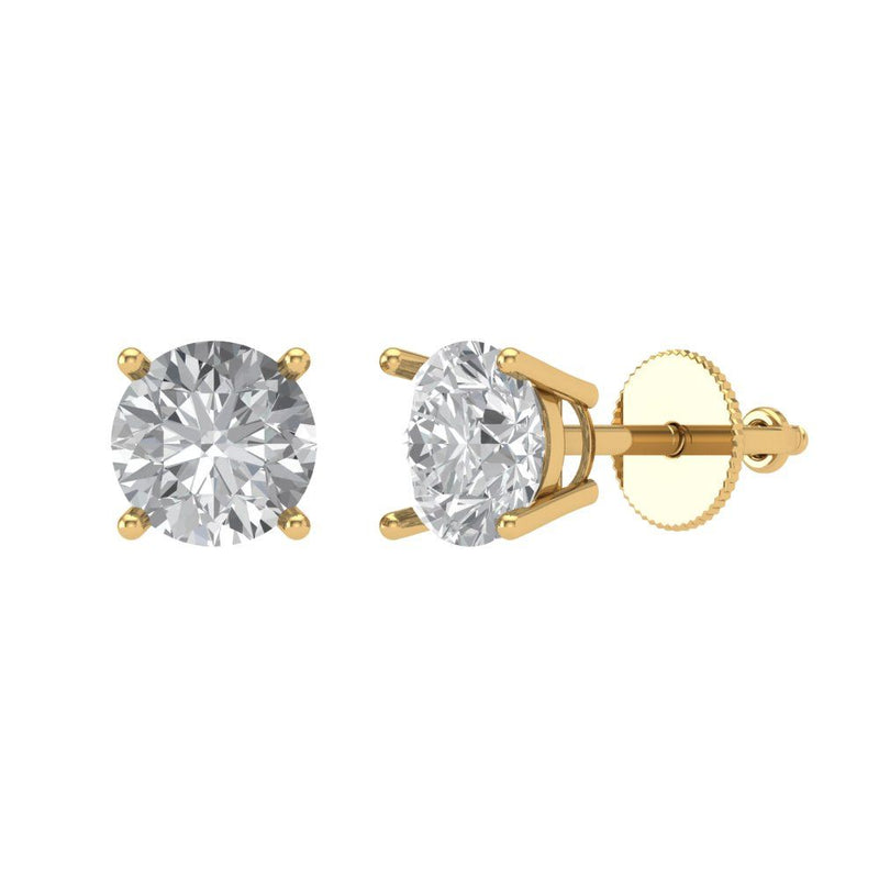 2 ct Brilliant Round Cut Solitaire Studs Natural Diamond Stone Clarity SI1-2 Color G-H Yellow Gold Earrings Screw back
