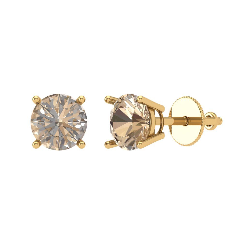 2 ctw Yellow Moissanite Studs Earrings | 6.5mm Round Cut White Gold Screw back | April Birthstone