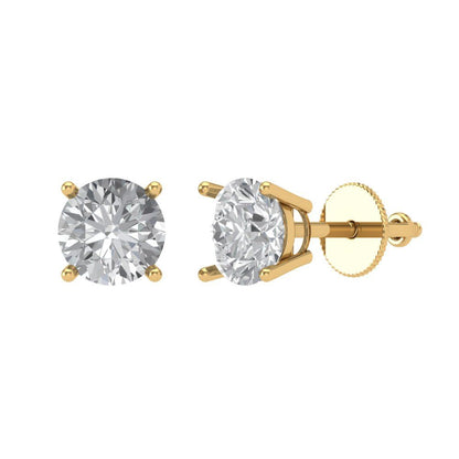 2 ctw Zirconia Diamond Studs Earrings | 6.5mm Round Cut White Gold Screw back | April Birthstone