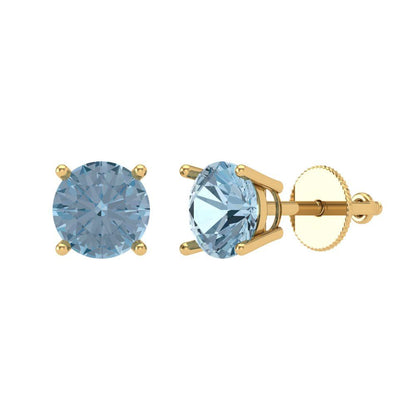 2 ctw Aquamarine Studs Earrings | 6.5mm Round Cut White Gold Screw back | March Birthstone