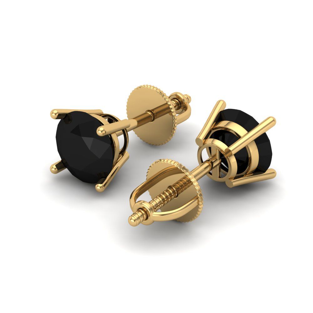 2 ctw Onyx Studs Earrings | 6.5mm Round Cut White Gold Screw back | July Birthstone
