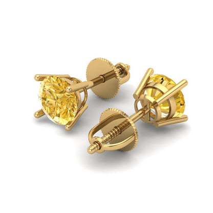 2 ctw Yellow Zirconia Studs Earrings | 6.5mm Round Cut White Gold Screw back | April Birthstone