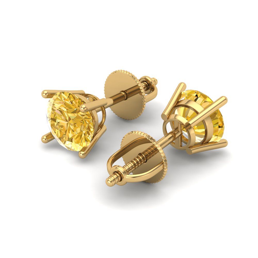 2 ctw Citrine Studs Earrings | 6.5mm Round Cut White Gold Screw back | November Birthstone
