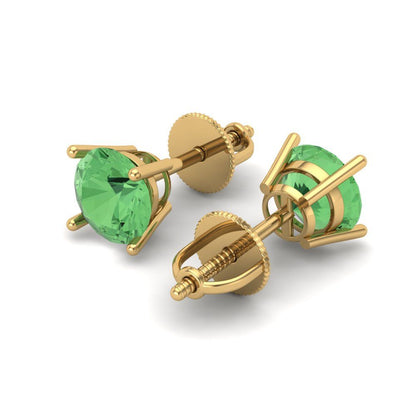 2 ctw Green Zirconia Studs Earrings | 6.5mm Round Cut White Gold Screw back | April Birthstone