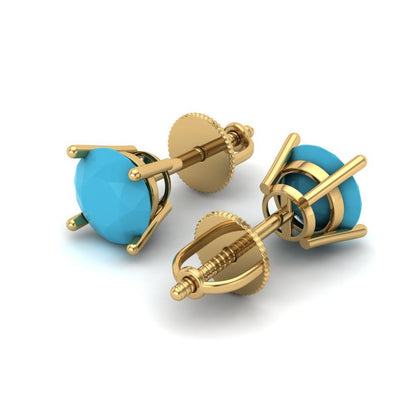 2 ctw Turquoise Studs Earrings | 6.5mm Round Cut White Gold Screw back | December Birthstone