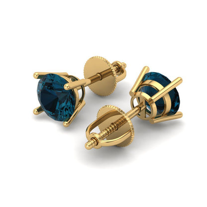 2 ctw London Blue Topaz Studs Earrings | 6.5mm Round Cut White Gold Screw back | December Birthstone