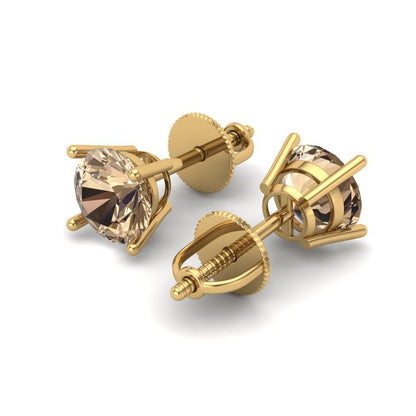 2 ctw Yellow Moissanite Studs Earrings | 6.5mm Round Cut White Gold Screw back | April Birthstone