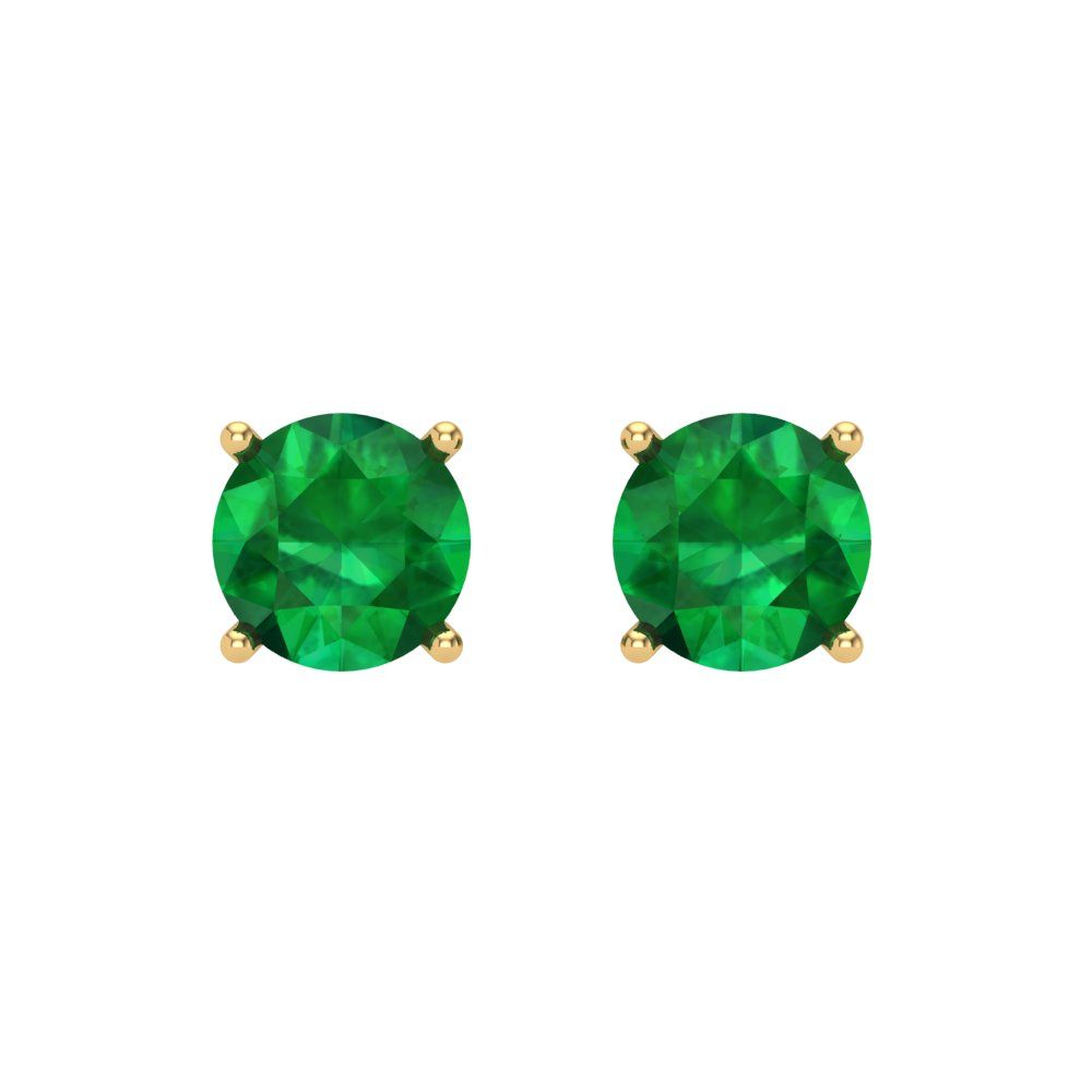2 ctw Emerald Studs Earrings | 6.5mm Round Cut White Gold Screw back | May Birthstone