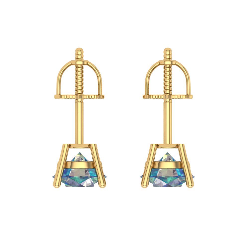 2 ctw Blue Moissanite Studs Earrings | 6.5mm Round Cut White Gold Screw back | April Birthstone