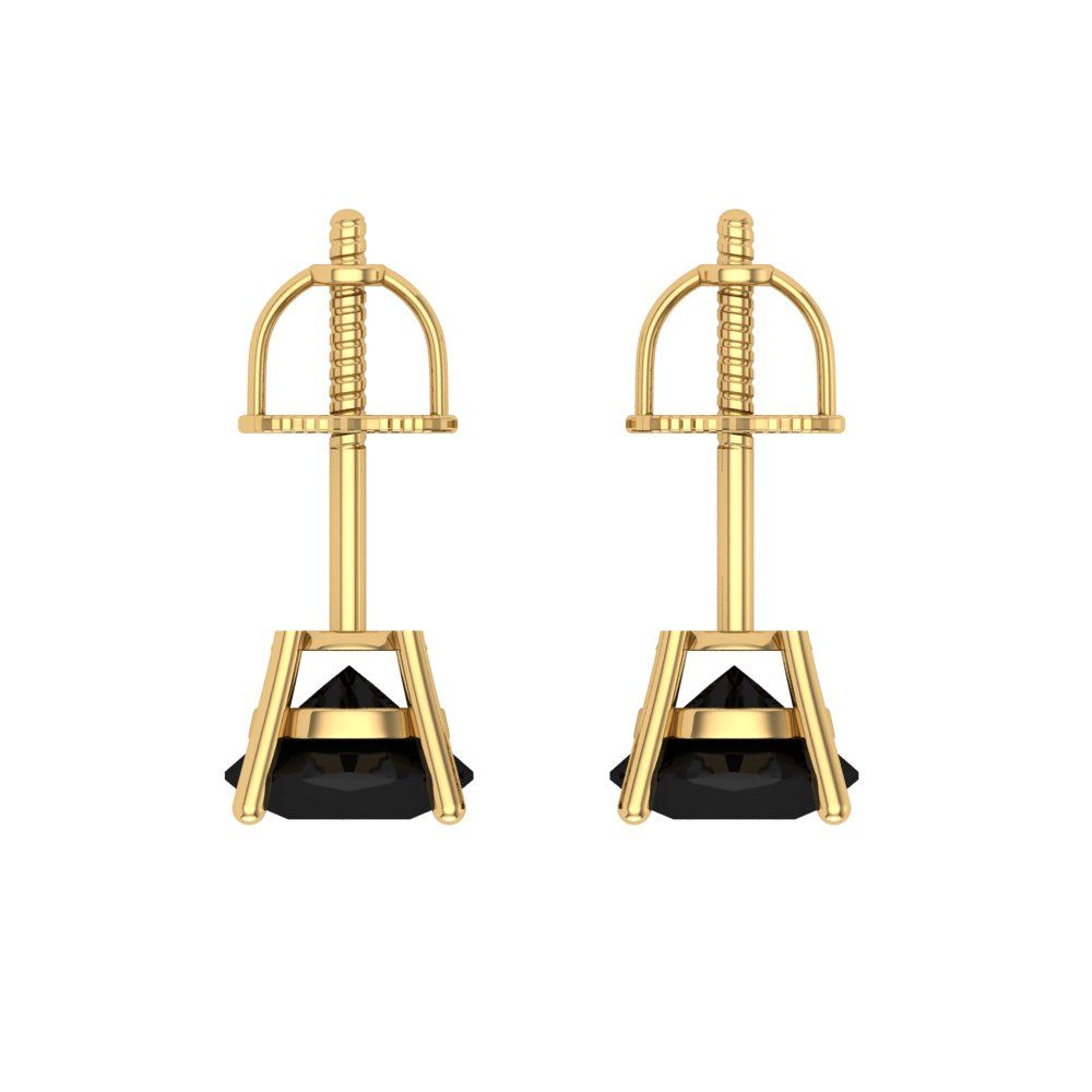 2 ctw Onyx Studs Earrings | 6.5mm Round Cut White Gold Screw back | July Birthstone