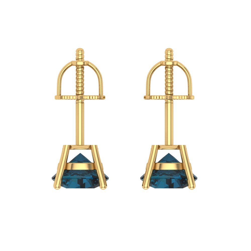 2 ctw London Blue Topaz Studs Earrings | 6.5mm Round Cut White Gold Screw back | December Birthstone