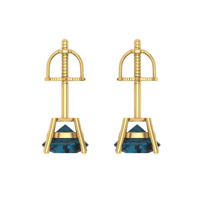 2 ctw London Blue Topaz Studs Earrings | 6.5mm Round Cut White Gold Screw back | December Birthstone