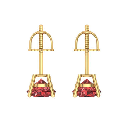 2 ctw Garnet Studs Earrings | 6.5mm Round Cut White Gold Screw back | January Birthstone