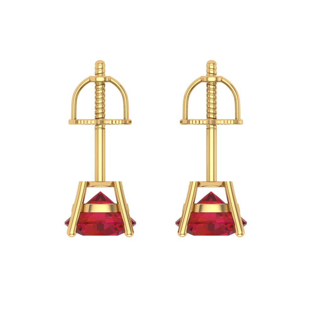 2 ctw Ruby Studs Earrings | 6.5mm Round Cut White Gold Screw back | July Birthstone