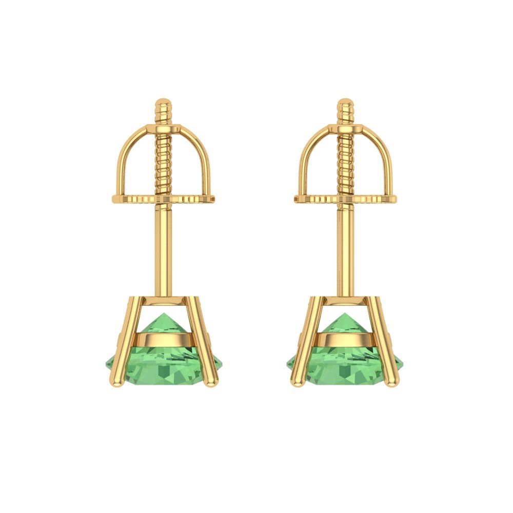 2 ctw Green Zirconia Studs Earrings | 6.5mm Round Cut White Gold Screw back | April Birthstone