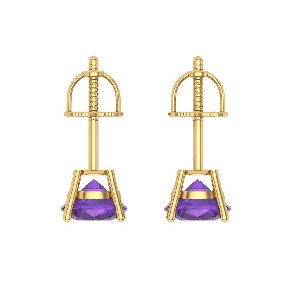 2 ctw Amethyst Studs Earrings | 6.5mm Round Cut White Gold Screw back | February Birthstone