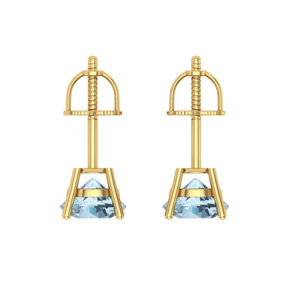 2 ctw Sky Blue Topaz Studs Earrings | 6.5mm Round Cut White Gold Screw back | December Birthstone