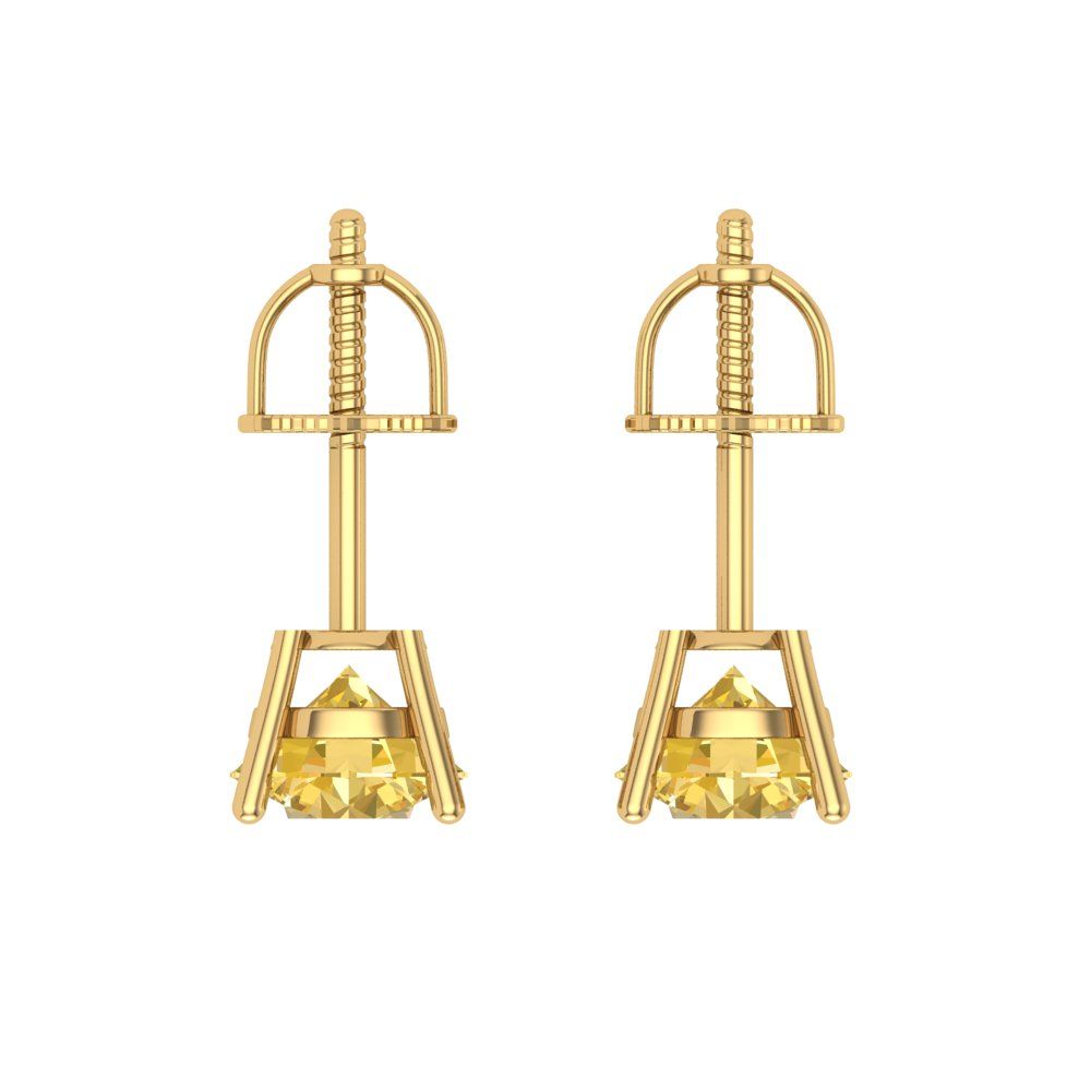 2 ctw Yellow Zirconia Studs Earrings | 6.5mm Round Cut White Gold Screw back | April Birthstone