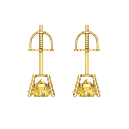 2 ctw Yellow Zirconia Studs Earrings | 6.5mm Round Cut White Gold Screw back | April Birthstone