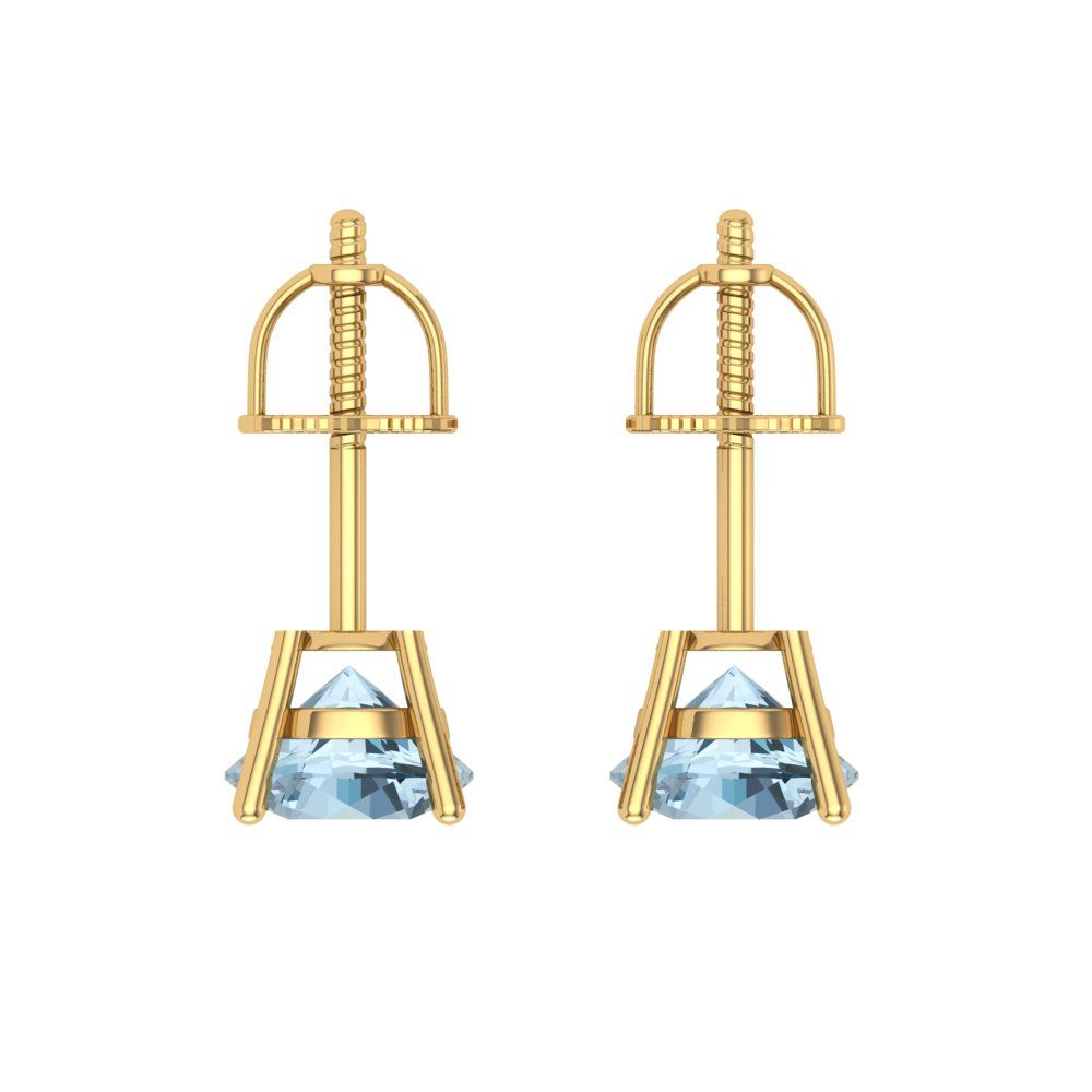 2 ctw Swiss Blue Topaz Studs Earrings | 6.5mm Round Cut White Gold Screw back | December Birthstone