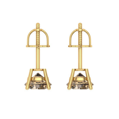 2 ctw Champagne Studs Earrings | 6.5mm Round Cut White Gold Screw back | April Birthstone