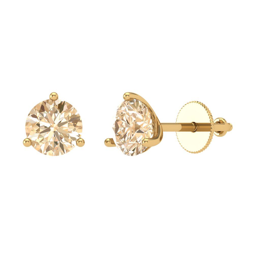 2 ctw Morganite Studs Earrings | 6.5mm Round Cut White Gold Screw back | February Birthstone