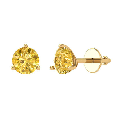 2 ctw Citrine Studs Earrings | 6.5mm Round Cut White Gold Screw back | November Birthstone
