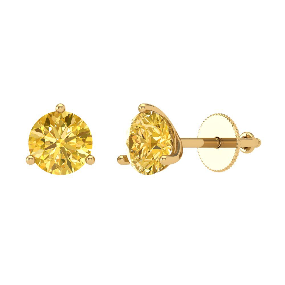 2 ctw Yellow Zirconia Studs Earrings | 6.5mm Round Cut White Gold Screw back | April Birthstone