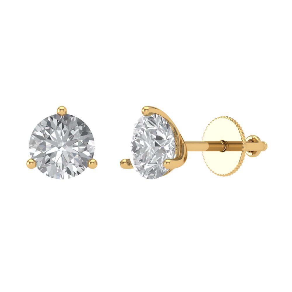 2 ctw Moissanite Studs Earrings | 6.5mm Round Cut White Gold Screw back | April Birthstone