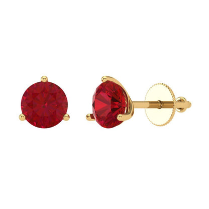 2 ctw Pink Tourmaline Studs Earrings | 6.5mm Round Cut White Gold Screw back | April Birthstone
