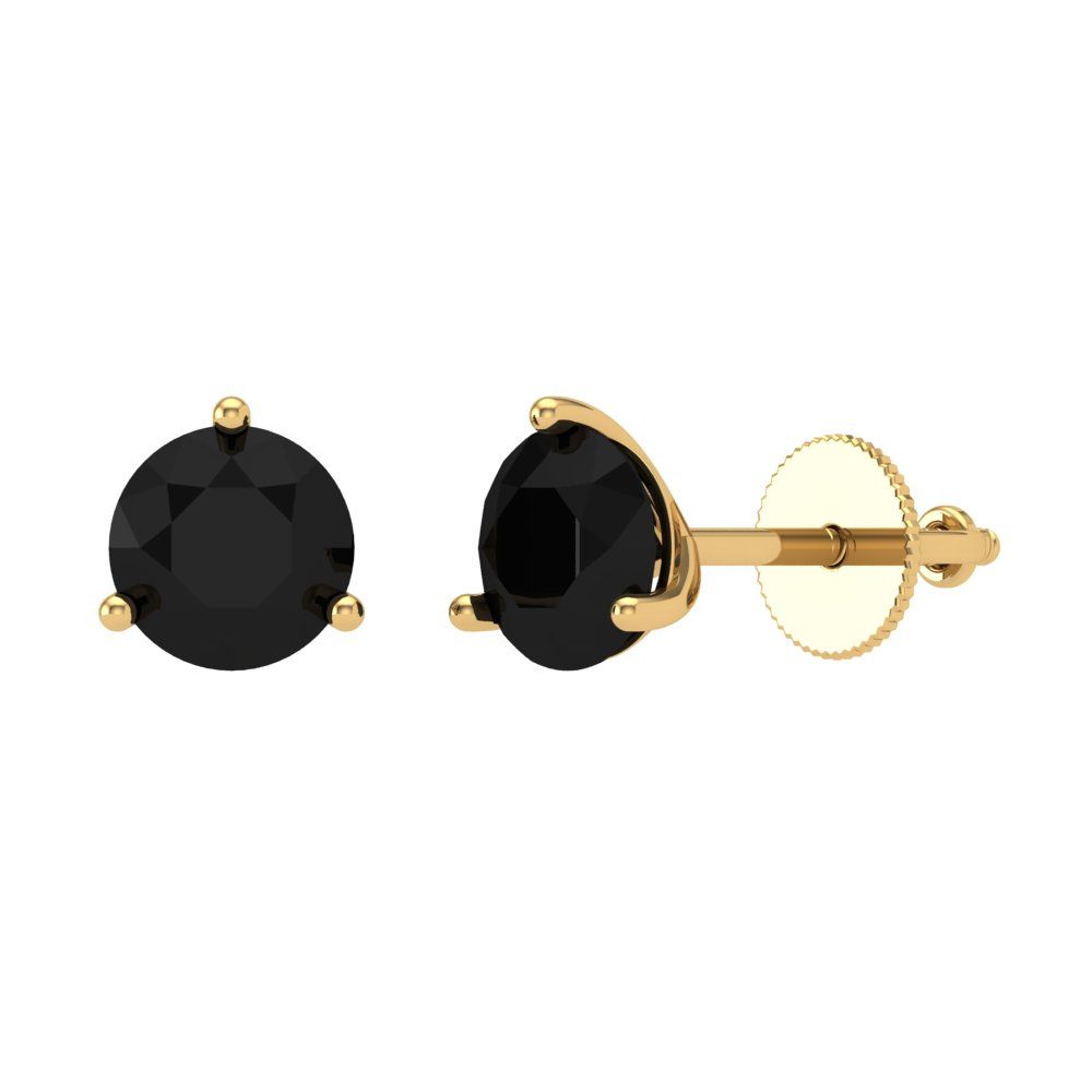 2 ctw Onyx Studs Earrings | 6.5mm Round Cut White Gold Screw back | July Birthstone