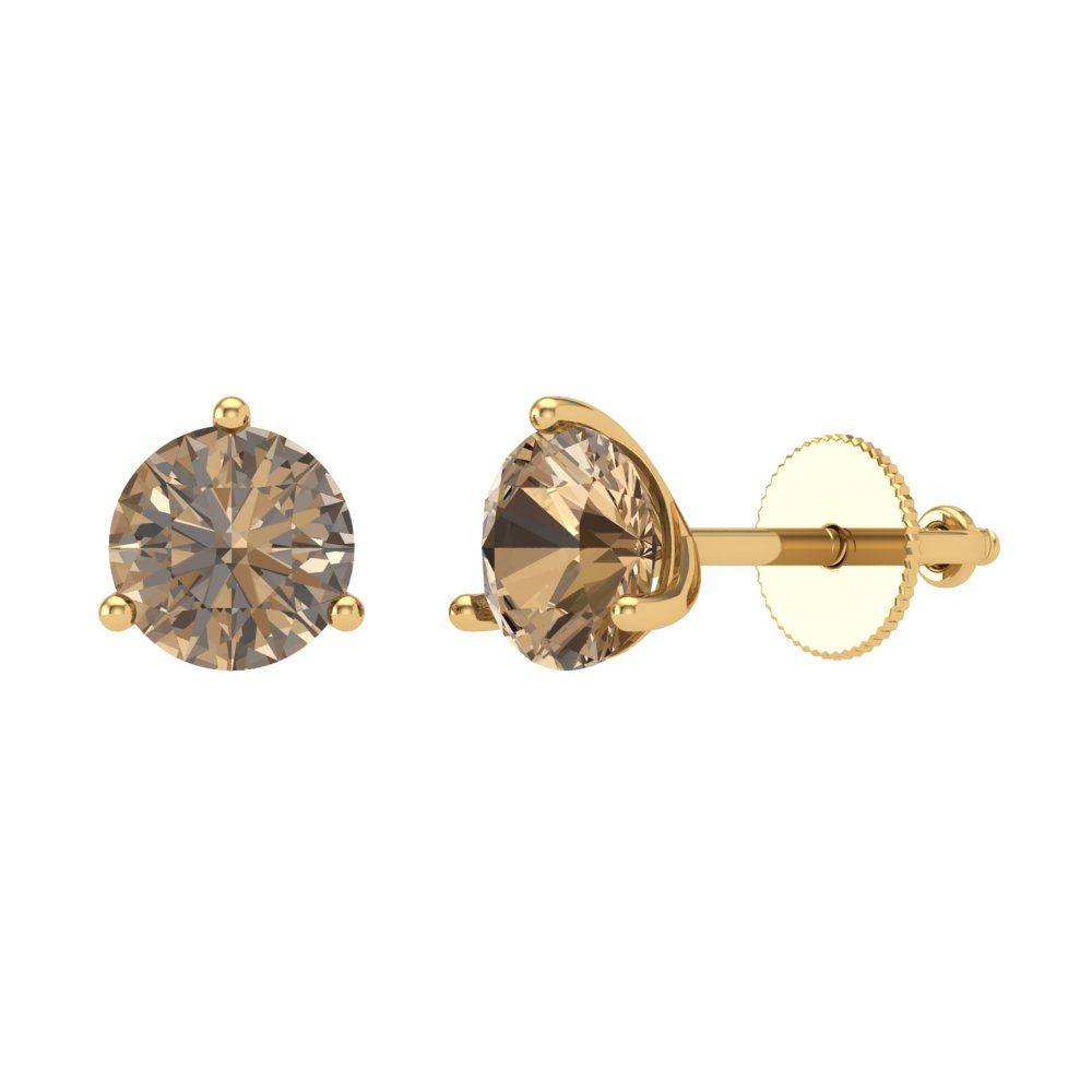 2 ctw Champagne Studs Earrings | 6.5mm Round Cut White Gold Screw back | April Birthstone