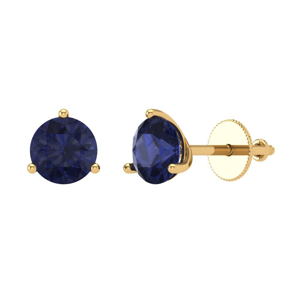 2 ctw Blue Sapphire Studs Earrings | 6.5mm Round Cut White Gold Screw back | September Birthstone