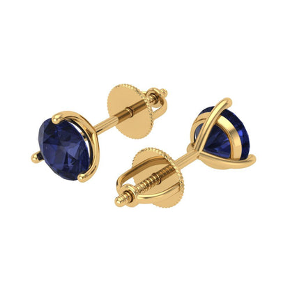 2 ctw Blue Sapphire Studs Earrings | 6.5mm Round Cut White Gold Screw back | September Birthstone