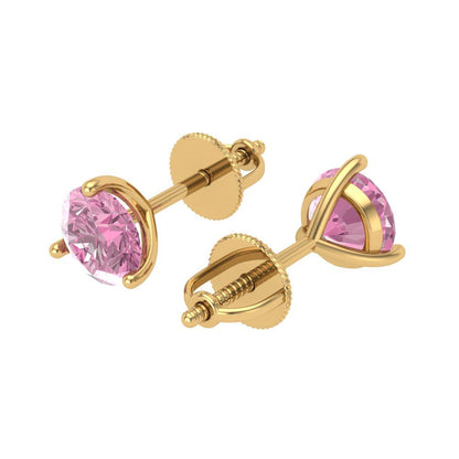 2 ctw Pink Zirconia Studs Earrings | 6.5mm Round Cut White Gold Screw back | April Birthstone