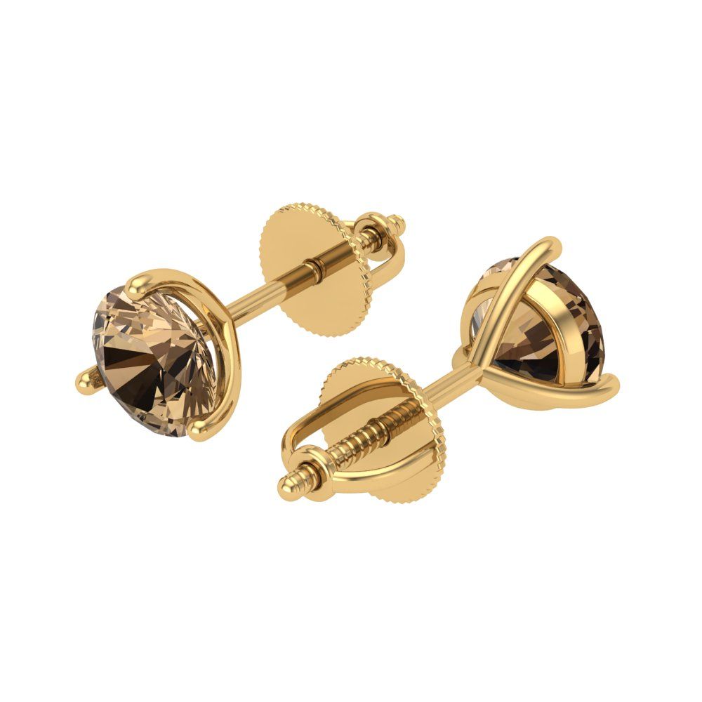 2 ctw Champagne Studs Earrings | 6.5mm Round Cut White Gold Screw back | April Birthstone